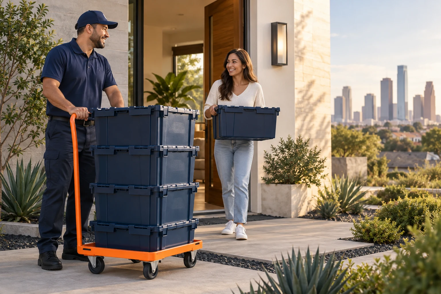 Reusable moving crates delivered to a Houston home