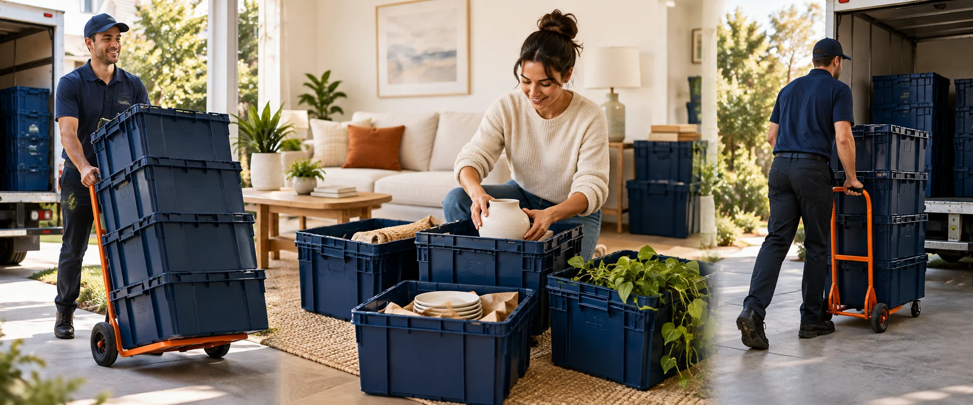 Delivery, packing and pickup with reusable moving crates