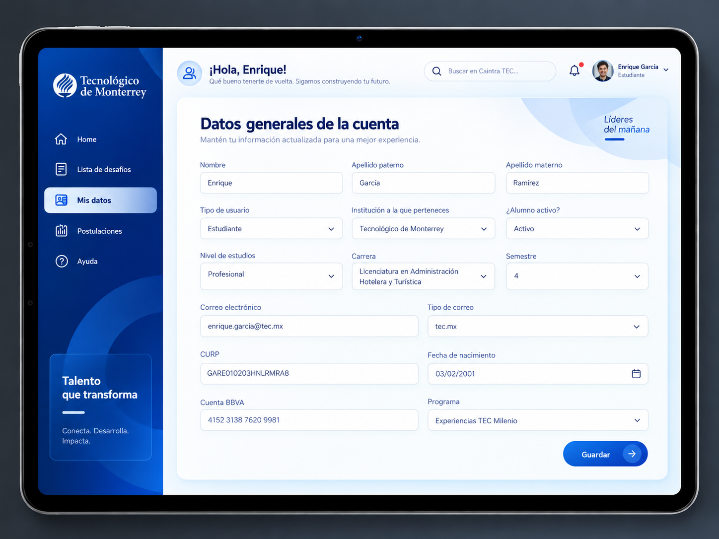 GROW Tecnológico de Monterrey — ACCOUNT DATA