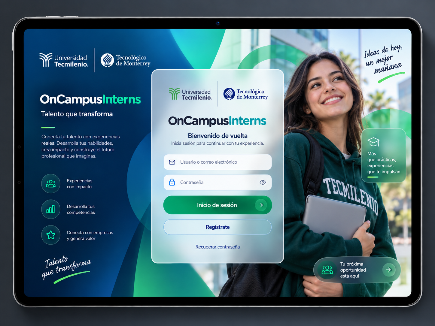 GROW app login adapted for Tecnológico de Monterrey