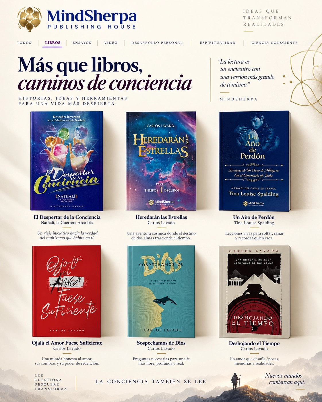 Mind Sherpa publishing catalog with six real titles