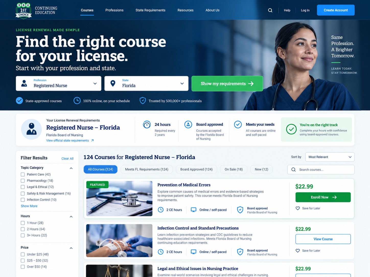 1st Choice CE course finder for Registered Nurse in Florida